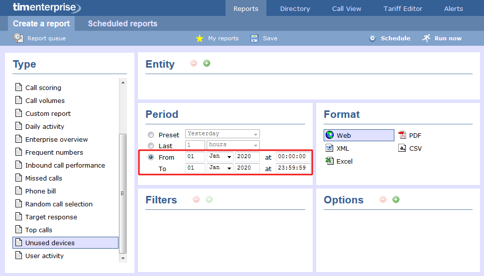 unused device report selection