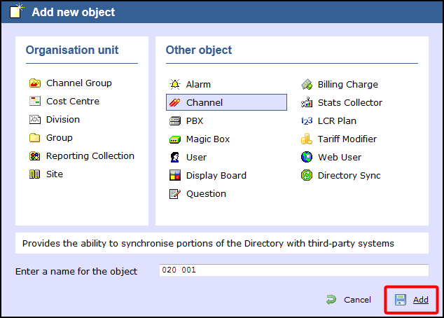 add object Channel