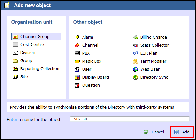 add object channel group