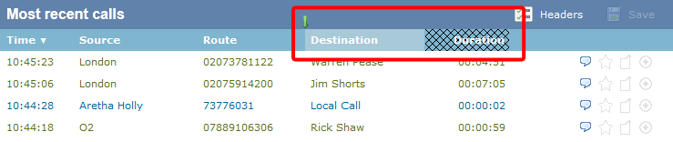 Most recent calls - column reordering