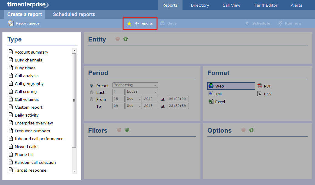 Loading a saved report