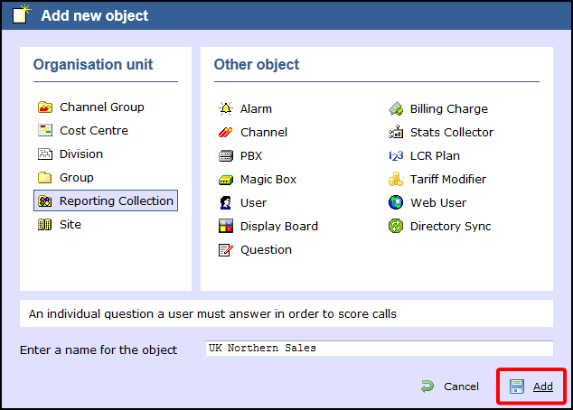 add object Reporting Collection