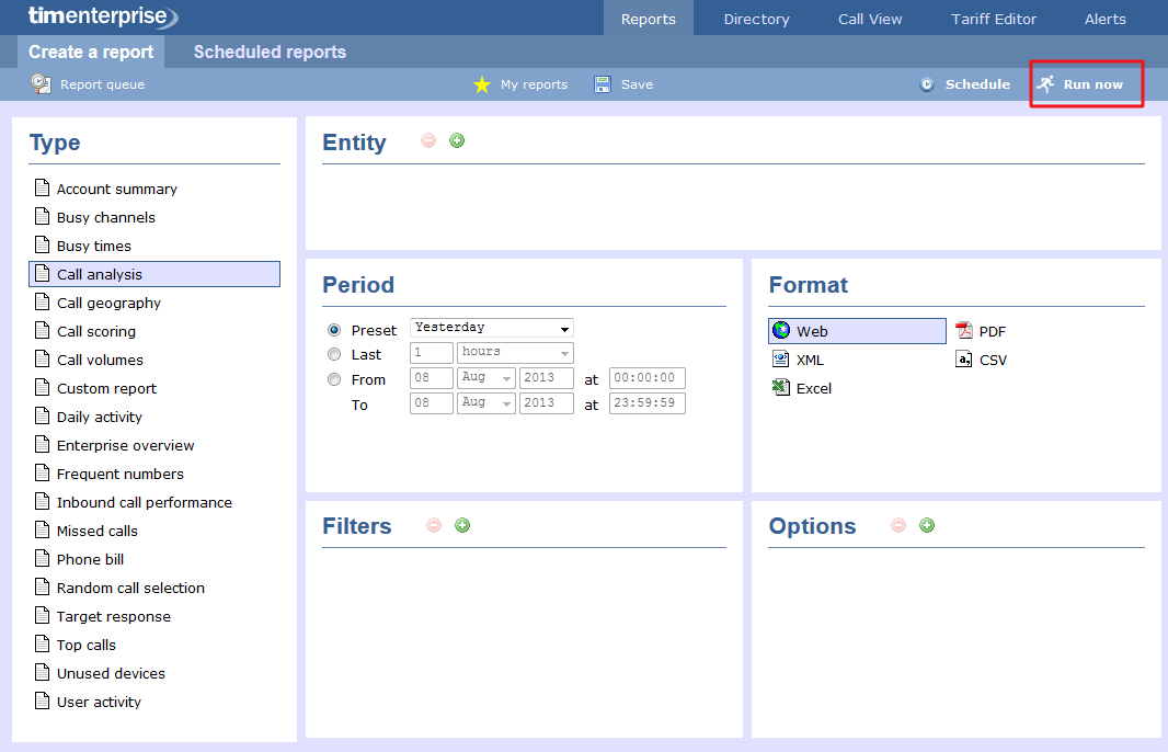 Running reports on demand