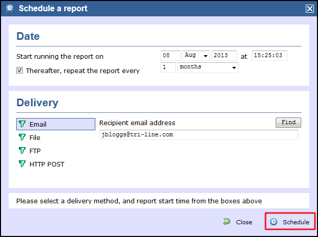 Scheduling parameters - Delivery