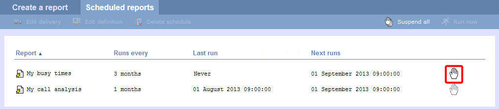 Resume a suspended report
