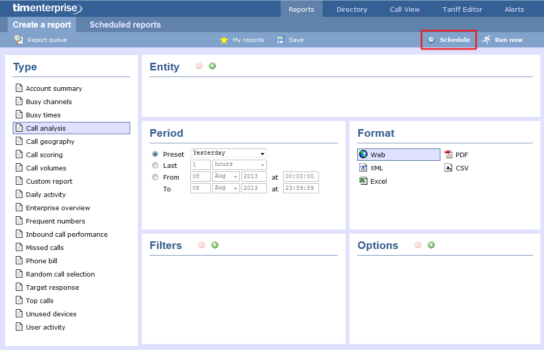 Scheduling reports - Schedule button