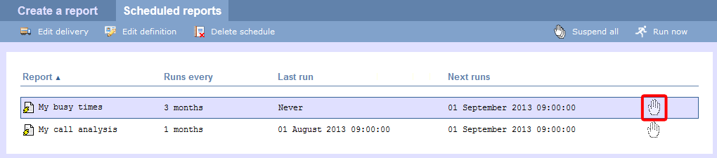 Suspending a scheduled report - 1