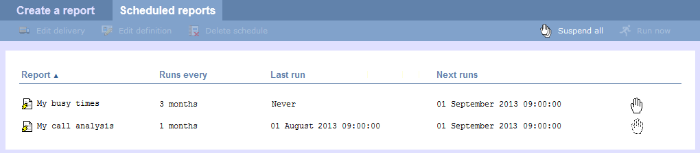 Suspending a scheduled report - 2