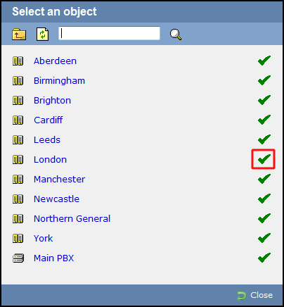 Search filter - entity selection panel