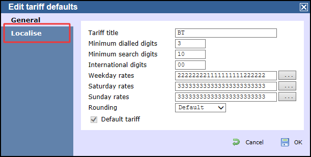 localise tariff table option