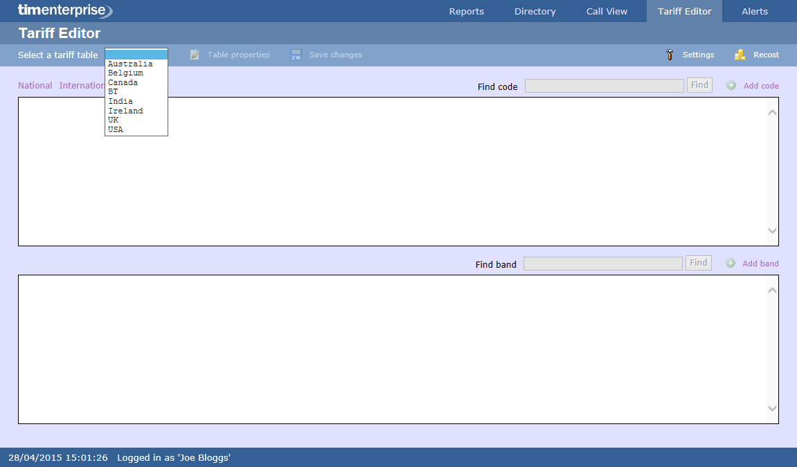 searching a tariff table