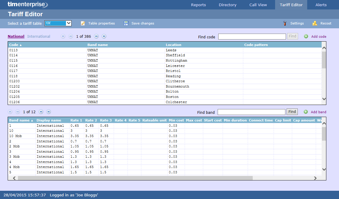 searching a tariff table